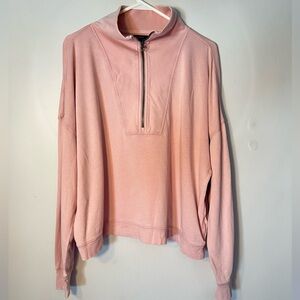 J. Crew Half Zip Magic Rinse Pullover Sweatshirt in Pink Blush Large L